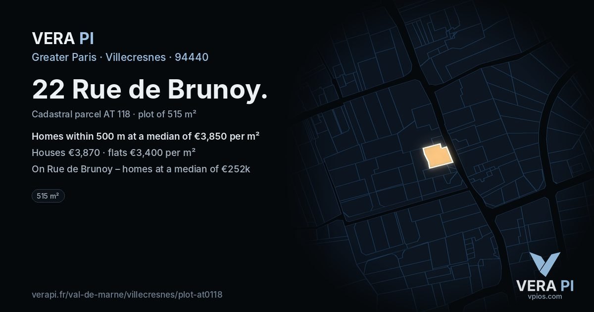22 Rue de Brunoy, Villecresnes at night – the plot lit, the parcels around coloured by the prices near them