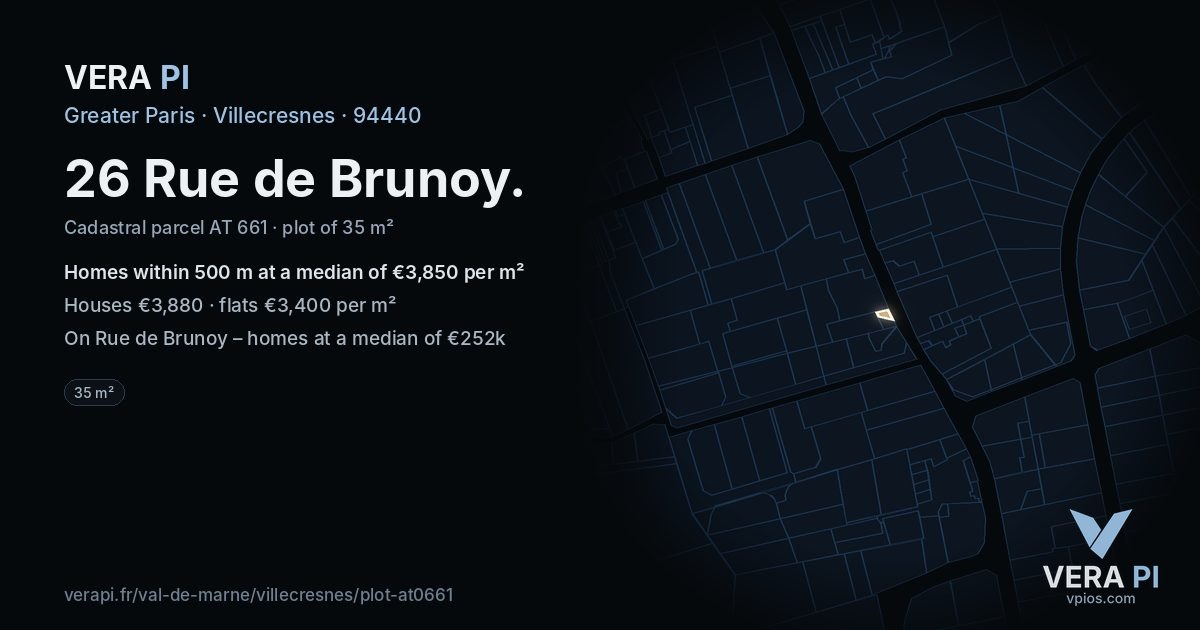 26 Rue de Brunoy, Villecresnes at night – the plot lit, the parcels around coloured by the prices near them
