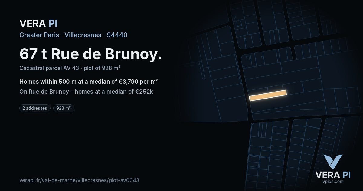 67 t Rue de Brunoy, Villecresnes at night – the plot lit, the parcels around coloured by the prices near them