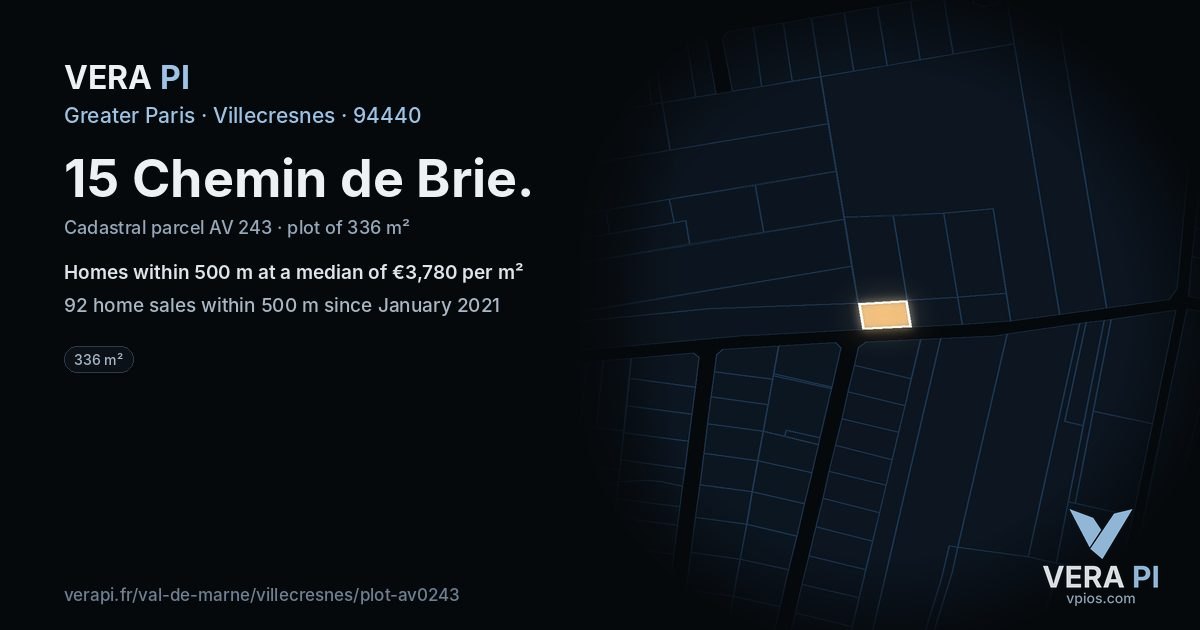 15 Chemin de Brie, Villecresnes at night – the plot lit, the parcels around coloured by the prices near them