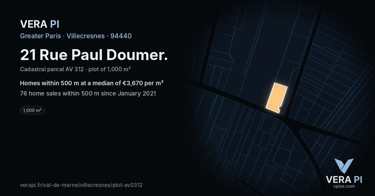 21 Rue Paul Doumer, Villecresnes at night – the plot lit, the parcels around coloured by the prices near them