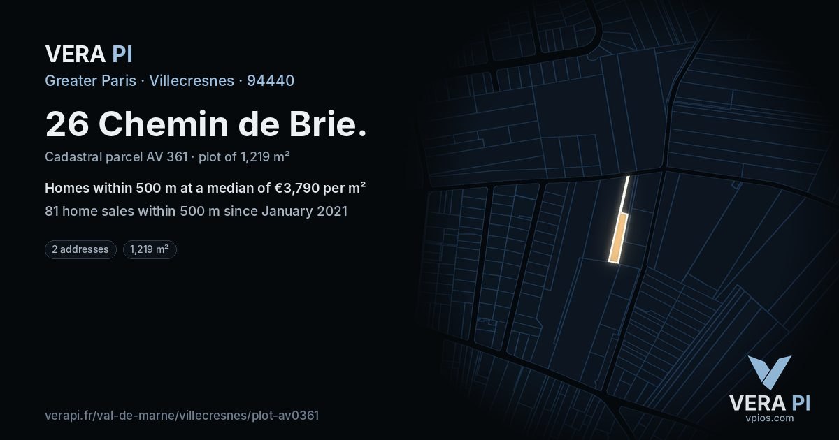 26 Chemin de Brie, Villecresnes at night – the plot lit, the parcels around coloured by the prices near them