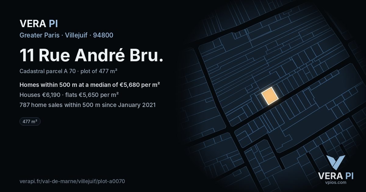 11 Rue André Bru, Villejuif at night – the plot lit, the parcels around coloured by the prices near them