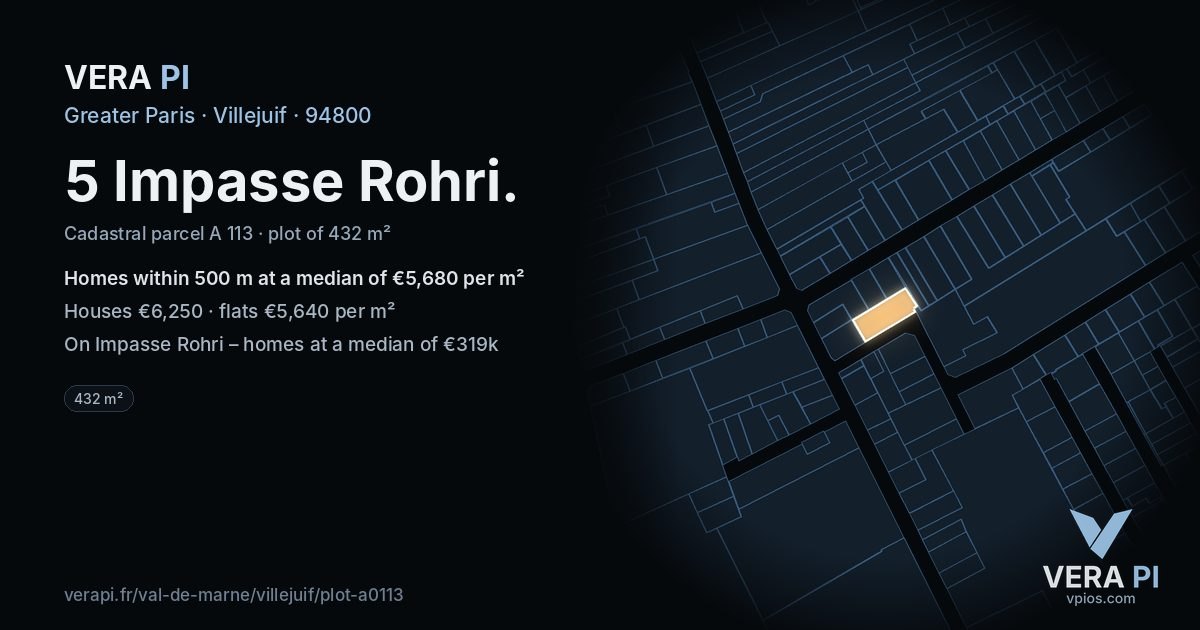 5 Impasse Rohri, Villejuif at night – the plot lit, the parcels around coloured by the prices near them