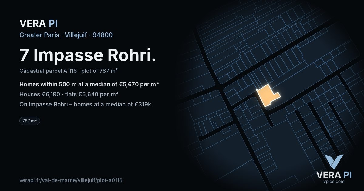 7 Impasse Rohri, Villejuif at night – the plot lit, the parcels around coloured by the prices near them