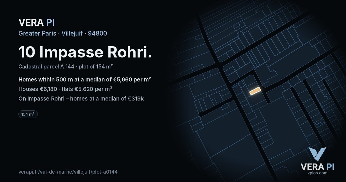 10 Impasse Rohri, Villejuif at night – the plot lit, the parcels around coloured by the prices near them