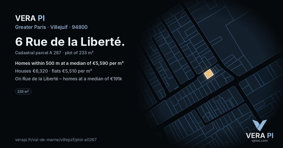 6 Rue de la Liberté, Villejuif at night – the plot lit, the parcels around coloured by the prices near them