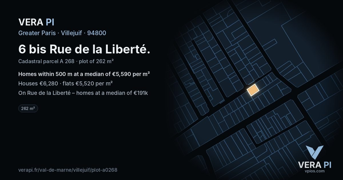 6 bis Rue de la Liberté, Villejuif at night – the plot lit, the parcels around coloured by the prices near them