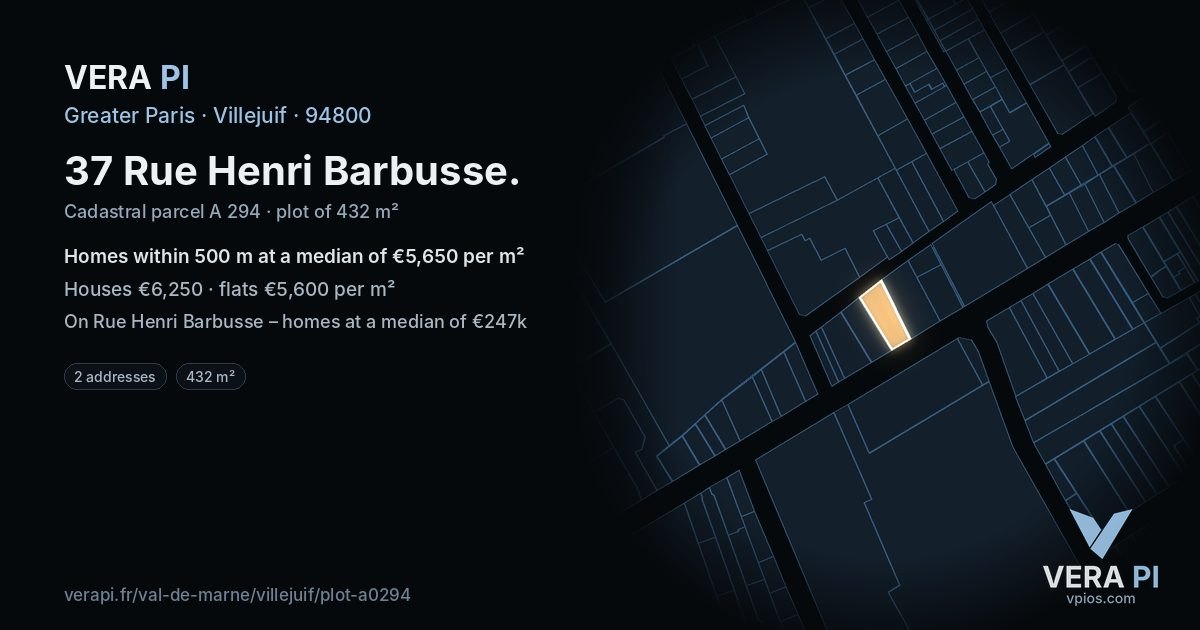 37 Rue Henri Barbusse, Villejuif at night – the plot lit, the parcels around coloured by the prices near them