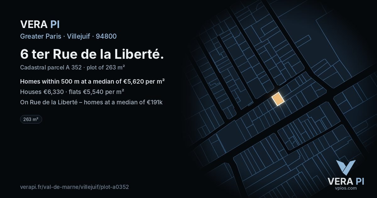 6 ter Rue de la Liberté, Villejuif at night – the plot lit, the parcels around coloured by the prices near them