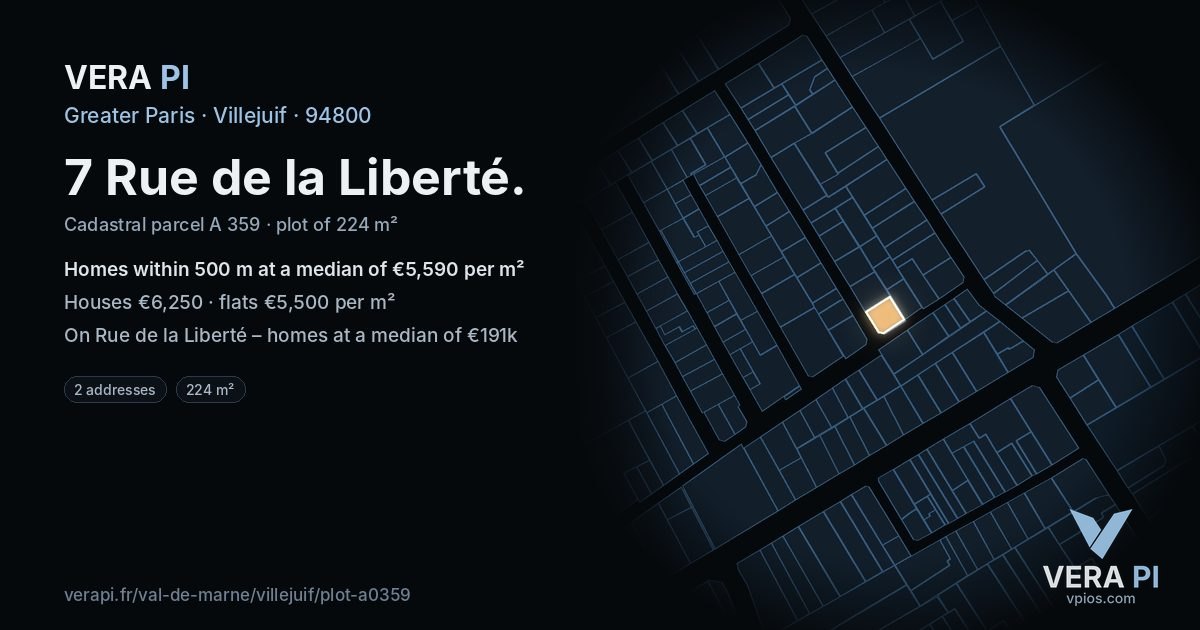 7 Rue de la Liberté, Villejuif at night – the plot lit, the parcels around coloured by the prices near them