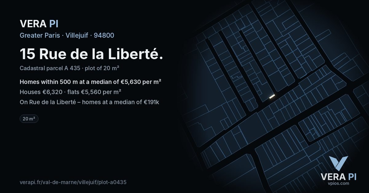 15 Rue de la Liberté, Villejuif at night – the plot lit, the parcels around coloured by the prices near them