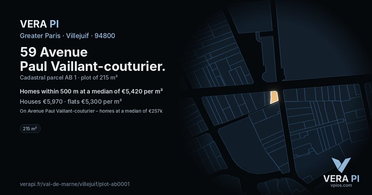 59 Avenue Paul Vaillant-couturier, Villejuif at night – the plot lit, the parcels around coloured by the prices near them