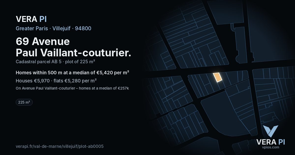 69 Avenue Paul Vaillant-couturier, Villejuif at night – the plot lit, the parcels around coloured by the prices near them