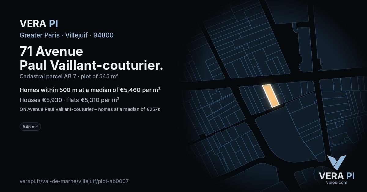 71 Avenue Paul Vaillant-couturier, Villejuif at night – the plot lit, the parcels around coloured by the prices near them