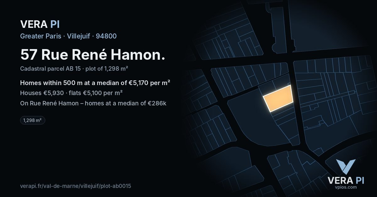 57 Rue René Hamon, Villejuif at night – the plot lit, the parcels around coloured by the prices near them