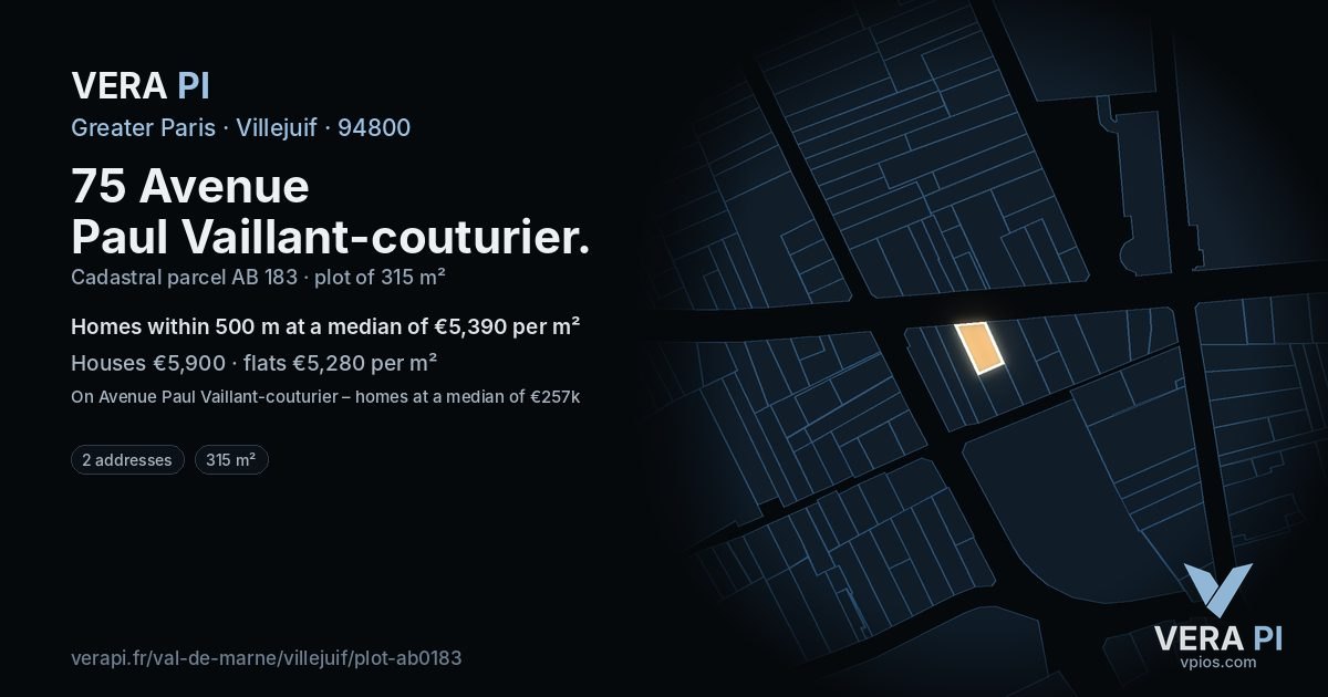 75 Avenue Paul Vaillant-couturier, Villejuif at night – the plot lit, the parcels around coloured by the prices near them