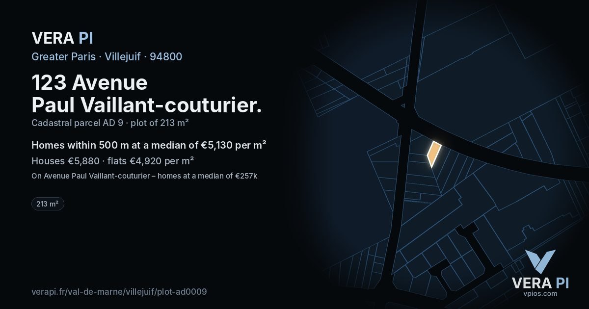 123 Avenue Paul Vaillant-couturier, Villejuif at night – the plot lit, the parcels around coloured by the prices near them