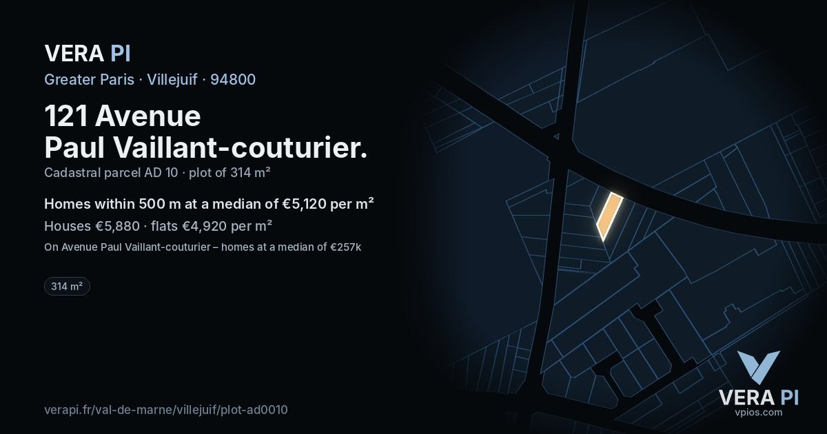 121 Avenue Paul Vaillant-couturier, Villejuif at night – the plot lit, the parcels around coloured by the prices near them