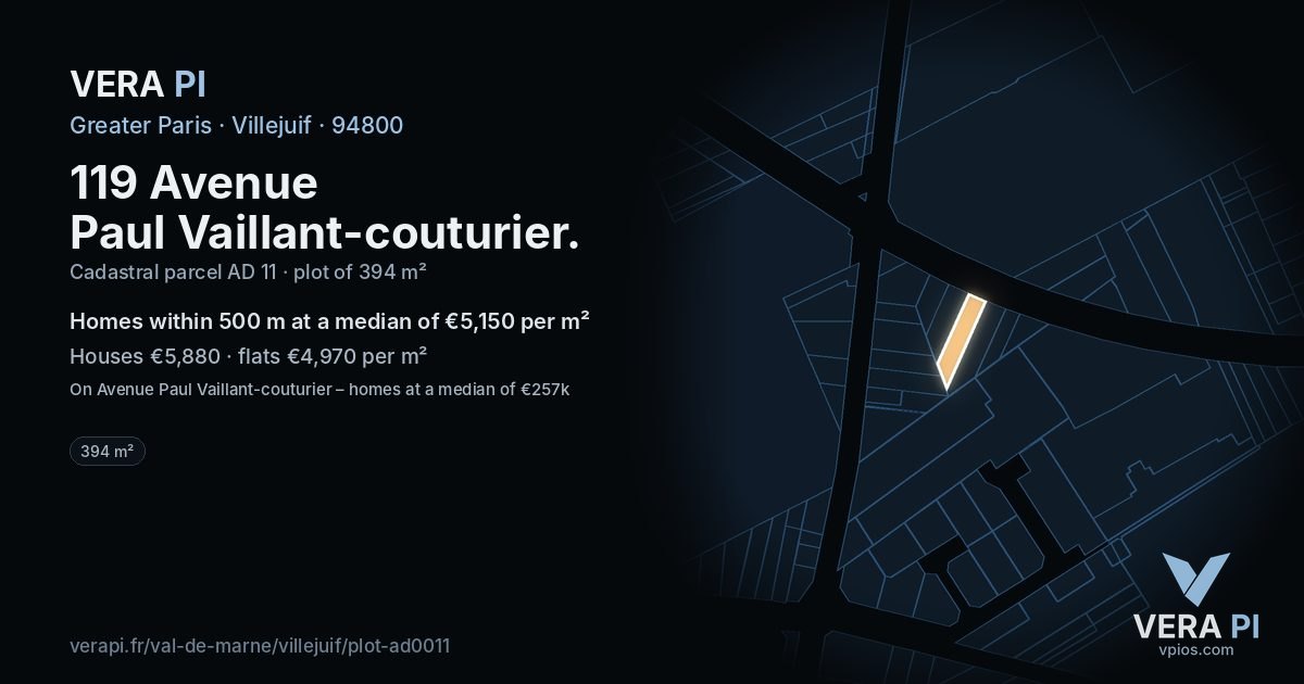 119 Avenue Paul Vaillant-couturier, Villejuif at night – the plot lit, the parcels around coloured by the prices near them