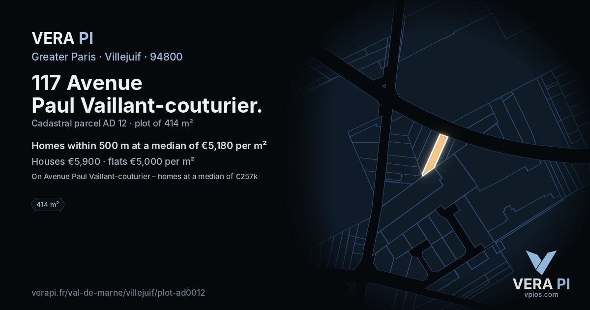 117 Avenue Paul Vaillant-couturier, Villejuif at night – the plot lit, the parcels around coloured by the prices near them