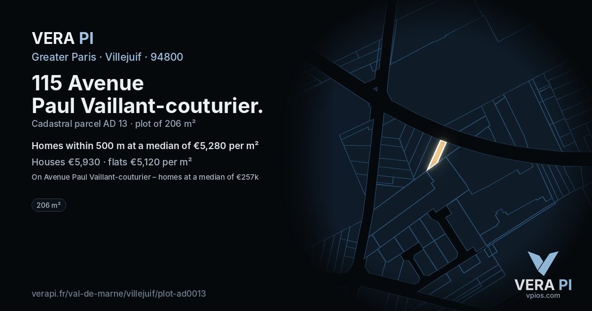 115 Avenue Paul Vaillant-couturier, Villejuif at night – the plot lit, the parcels around coloured by the prices near them
