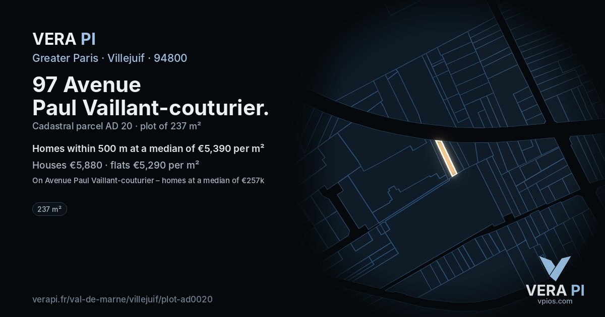 97 Avenue Paul Vaillant-couturier, Villejuif at night – the plot lit, the parcels around coloured by the prices near them