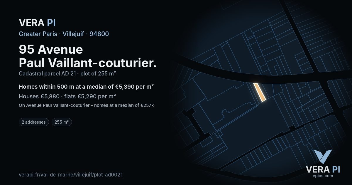 95 Avenue Paul Vaillant-couturier, Villejuif at night – the plot lit, the parcels around coloured by the prices near them