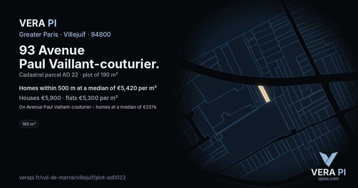 93 Avenue Paul Vaillant-couturier, Villejuif at night – the plot lit, the parcels around coloured by the prices near them