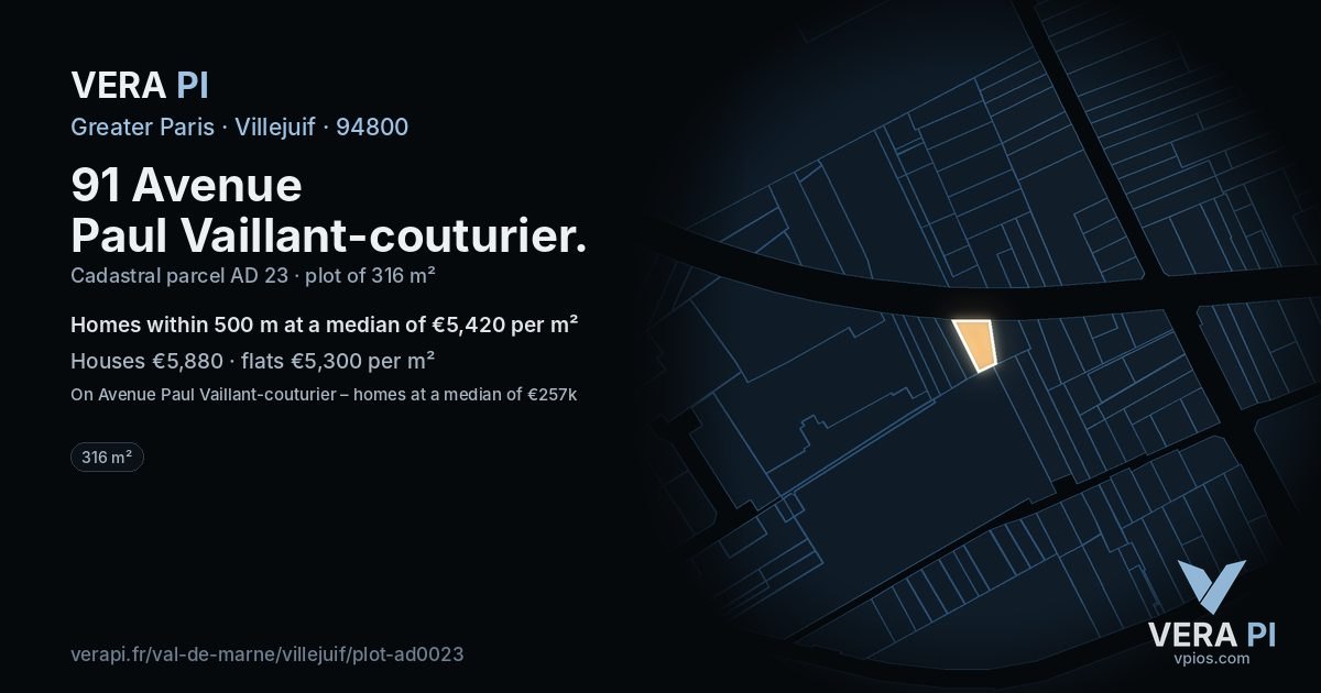 91 Avenue Paul Vaillant-couturier, Villejuif at night – the plot lit, the parcels around coloured by the prices near them