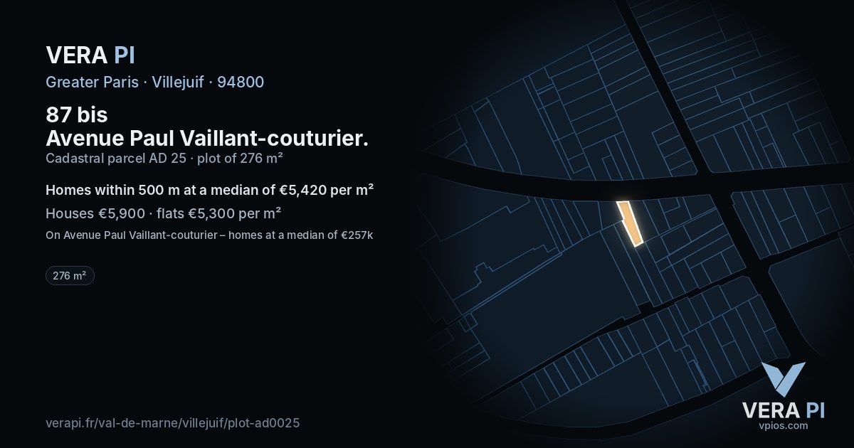 87 bis Avenue Paul Vaillant-couturier, Villejuif at night – the plot lit, the parcels around coloured by the prices near them