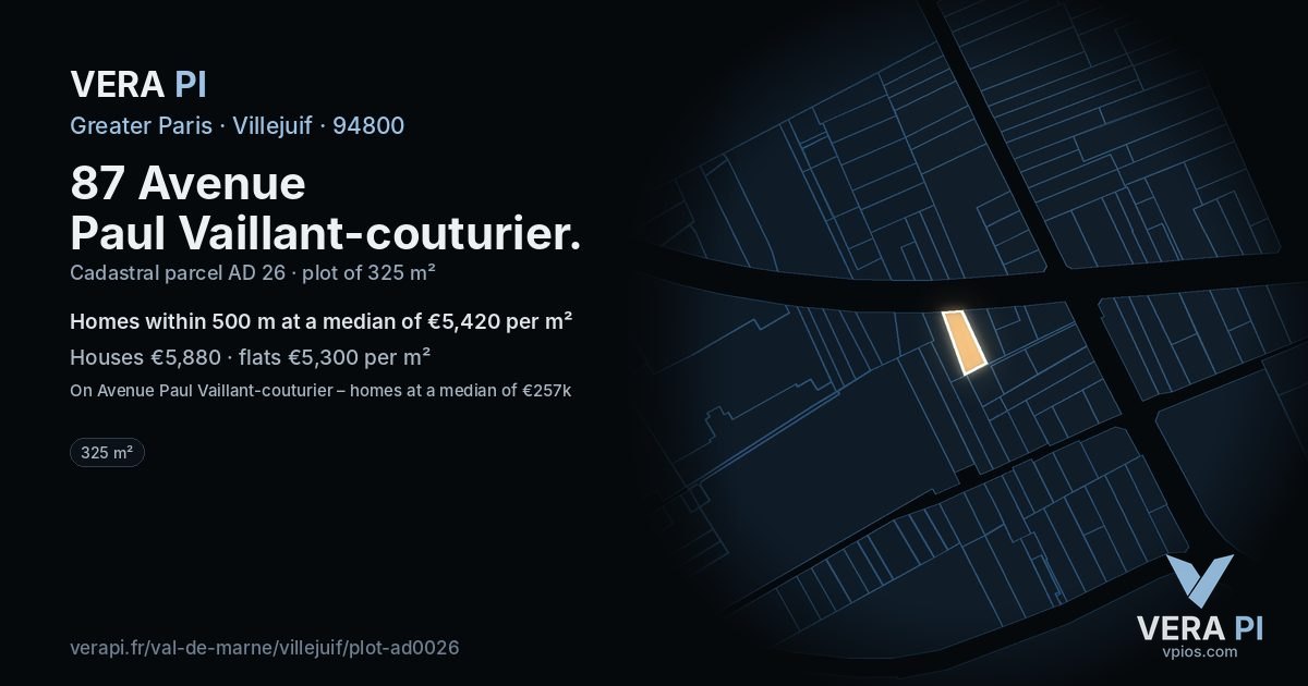 87 Avenue Paul Vaillant-couturier, Villejuif at night – the plot lit, the parcels around coloured by the prices near them