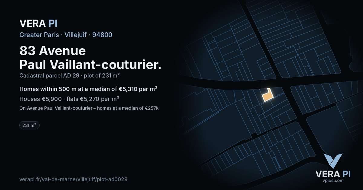 83 Avenue Paul Vaillant-couturier, Villejuif at night – the plot lit, the parcels around coloured by the prices near them