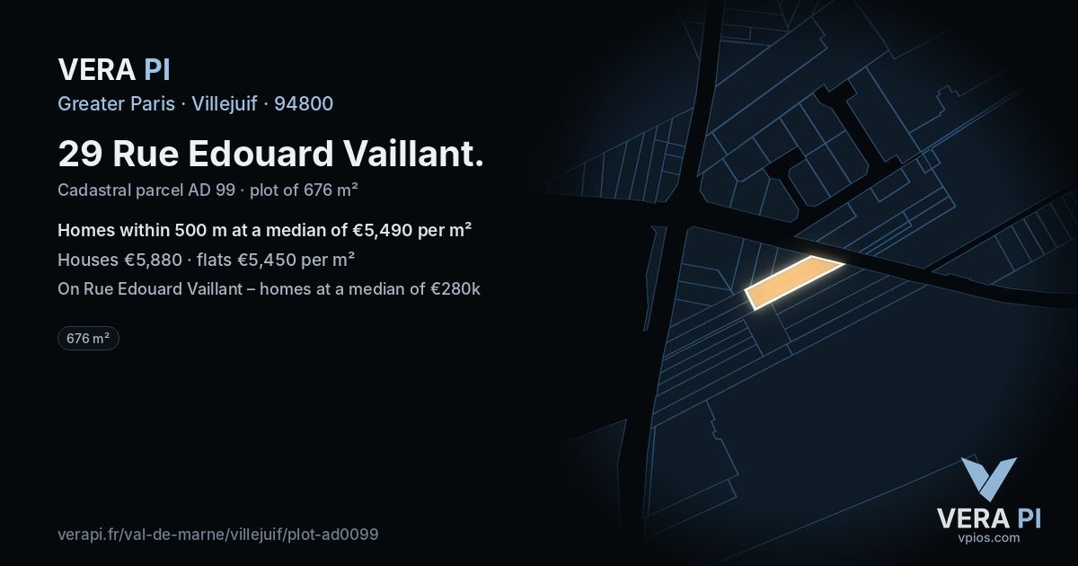 29 Rue Edouard Vaillant, Villejuif at night – the plot lit, the parcels around coloured by the prices near them