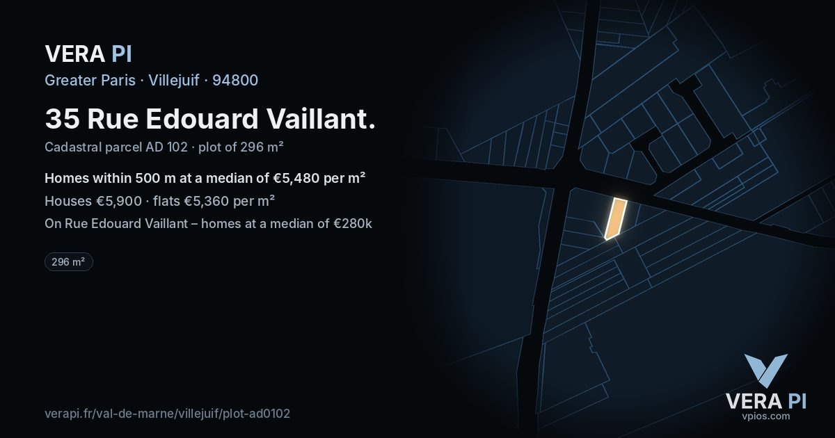 35 Rue Edouard Vaillant, Villejuif at night – the plot lit, the parcels around coloured by the prices near them