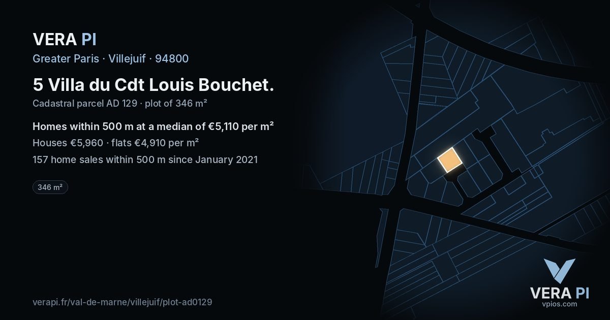 5 Villa du Cdt Louis Bouchet, Villejuif at night – the plot lit, the parcels around coloured by the prices near them