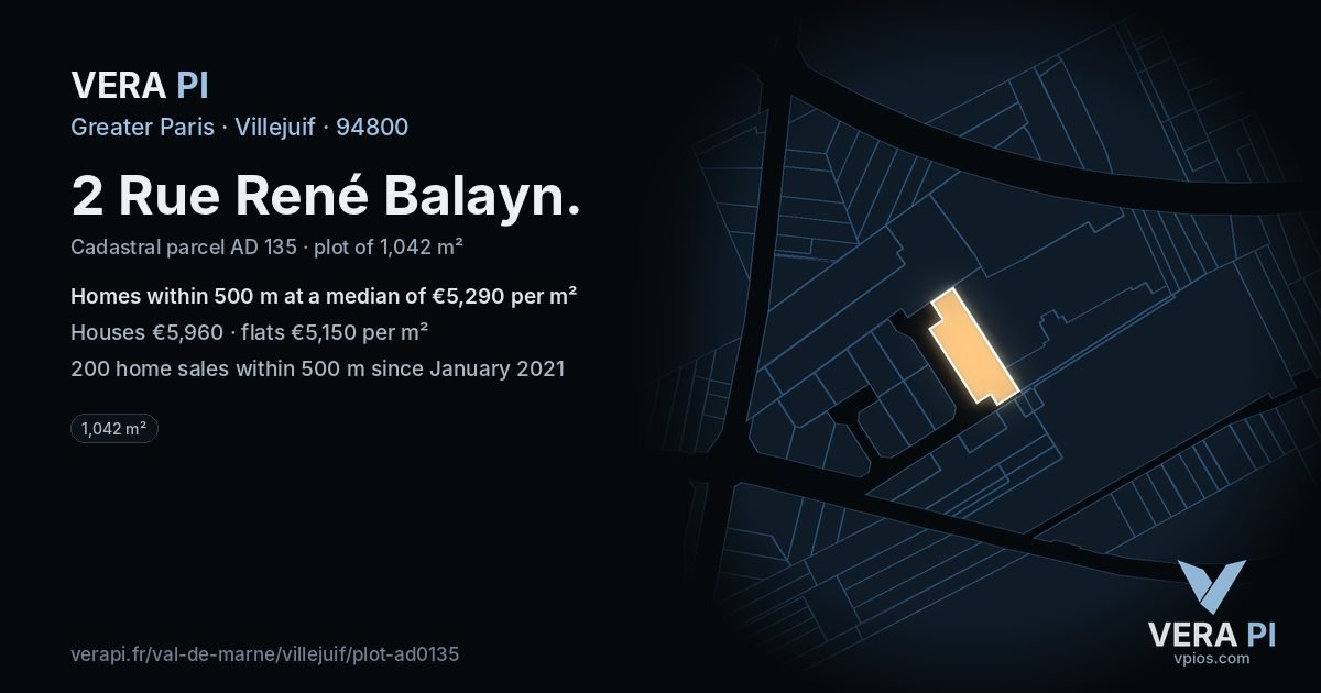 2 Rue René Balayn, Villejuif at night – the plot lit, the parcels around coloured by the prices near them
