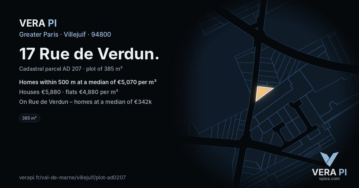 17 Rue de Verdun, Villejuif at night – the plot lit, the parcels around coloured by the prices near them