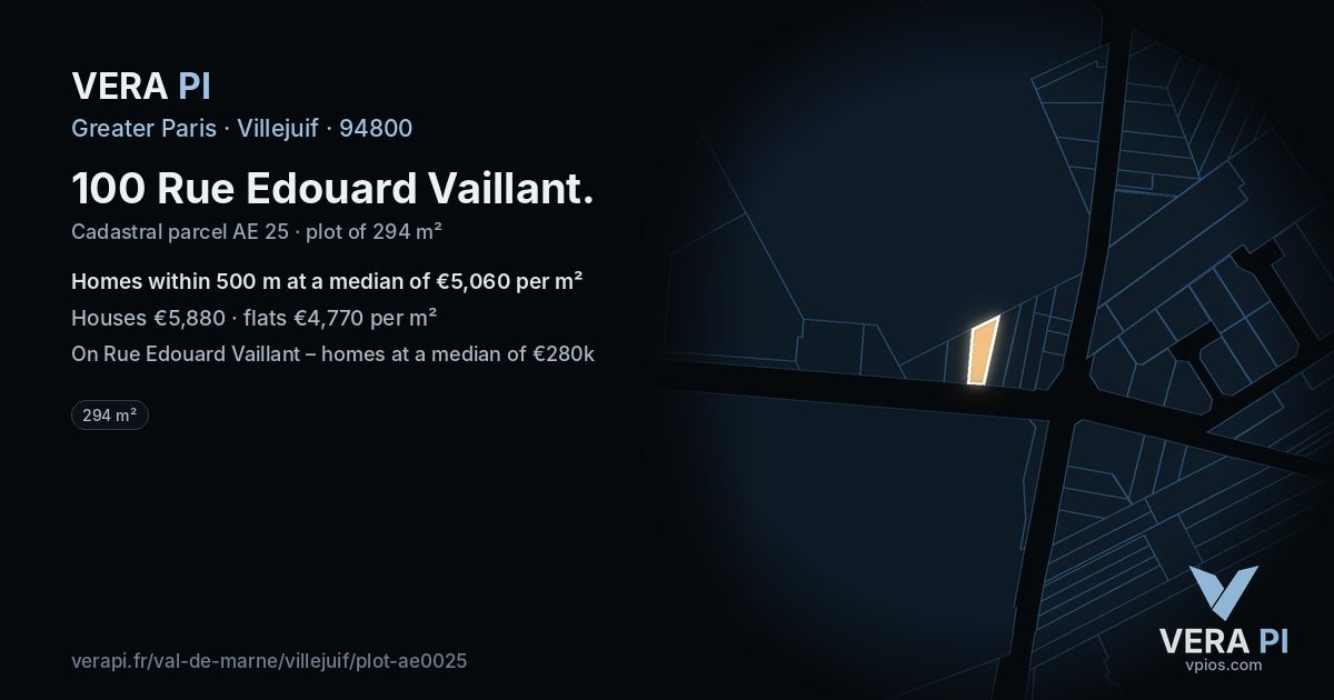 100 Rue Edouard Vaillant, Villejuif at night – the plot lit, the parcels around coloured by the prices near them