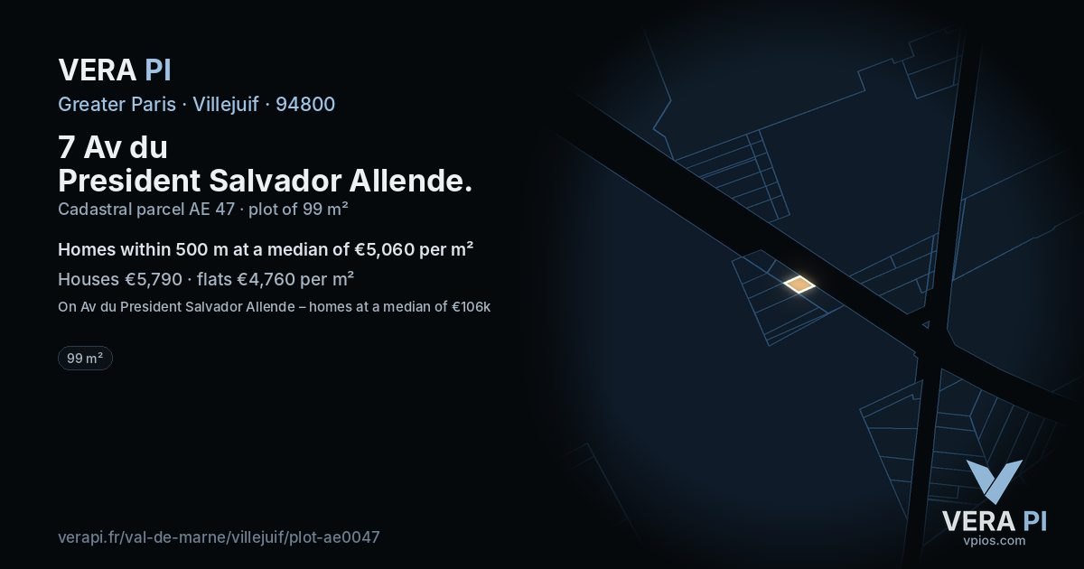 7 Av du President Salvador Allende, Villejuif at night – the plot lit, the parcels around coloured by the prices near them