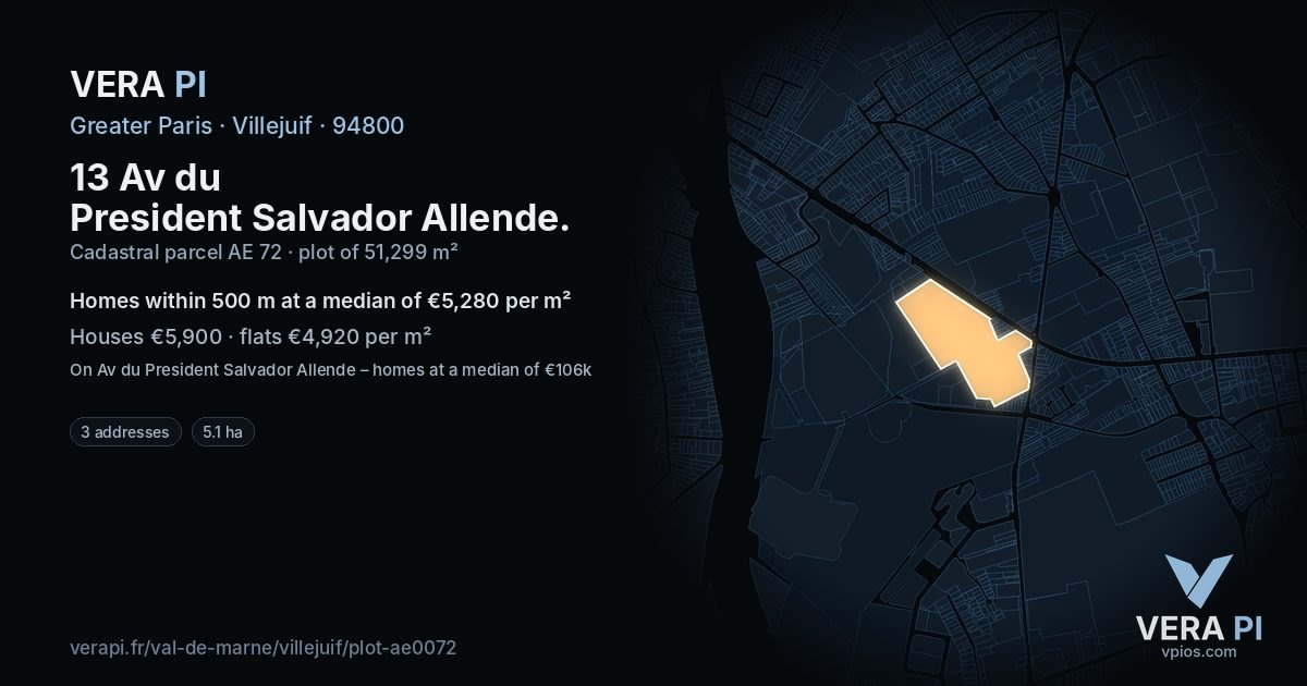 13 Av du President Salvador Allende, Villejuif at night – the plot lit, the parcels around coloured by the prices near them