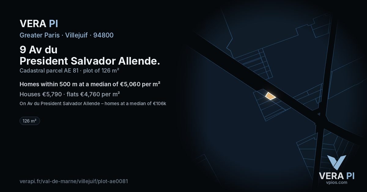 9 Av du President Salvador Allende, Villejuif at night – the plot lit, the parcels around coloured by the prices near them