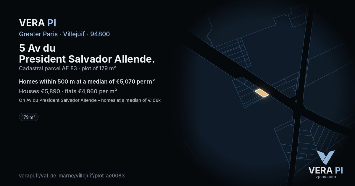 5 Av du President Salvador Allende, Villejuif at night – the plot lit, the parcels around coloured by the prices near them