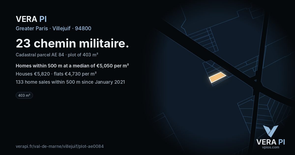 23 chemin militaire, Villejuif at night – the plot lit, the parcels around coloured by the prices near them
