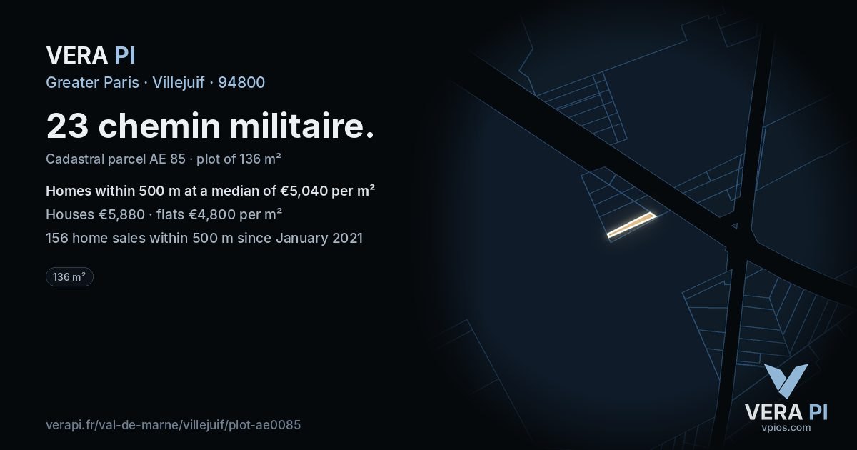 23 chemin militaire, Villejuif at night – the plot lit, the parcels around coloured by the prices near them