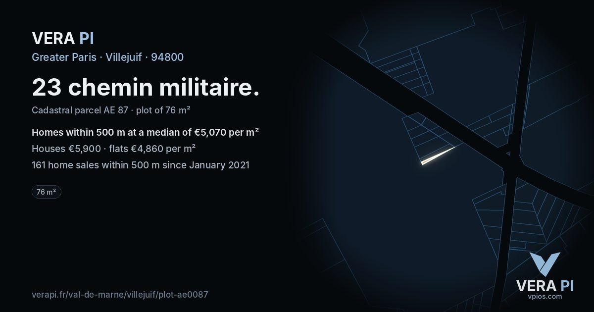 23 chemin militaire, Villejuif at night – the plot lit, the parcels around coloured by the prices near them