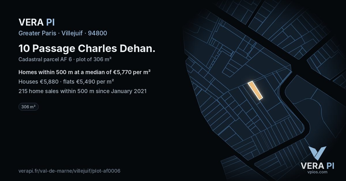 10 Passage Charles Dehan, Villejuif at night – the plot lit, the parcels around coloured by the prices near them