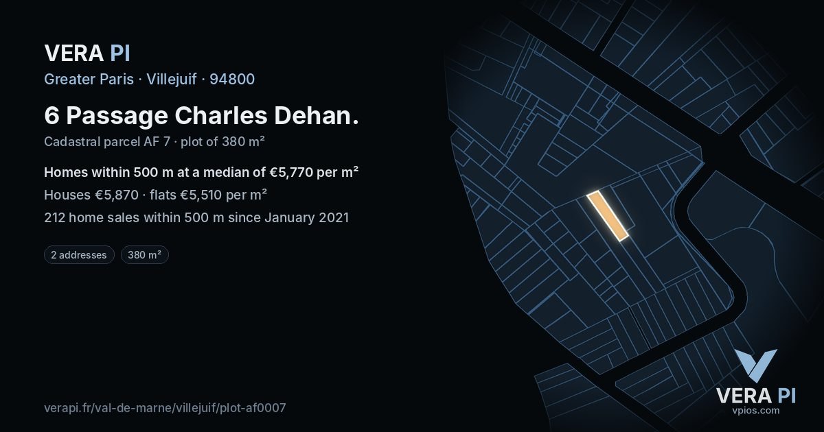 6 Passage Charles Dehan, Villejuif at night – the plot lit, the parcels around coloured by the prices near them