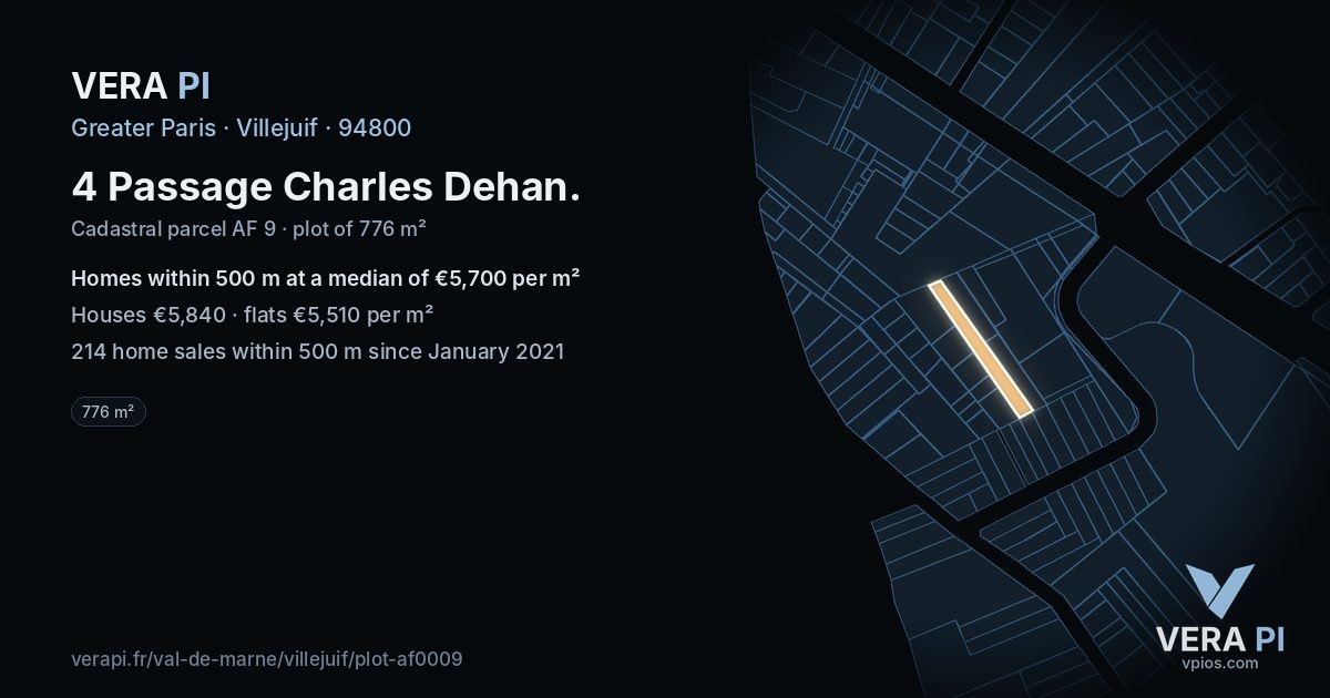 4 Passage Charles Dehan, Villejuif at night – the plot lit, the parcels around coloured by the prices near them