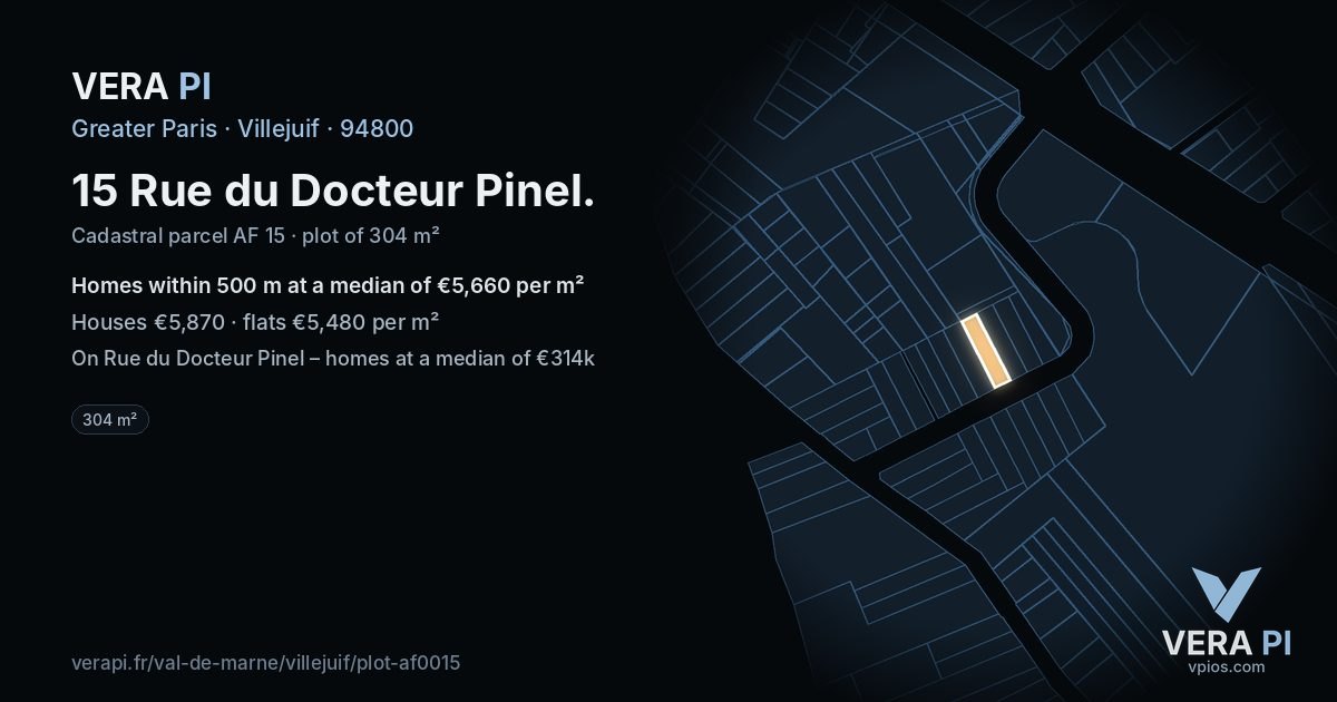15 Rue du Docteur Pinel, Villejuif at night – the plot lit, the parcels around coloured by the prices near them
